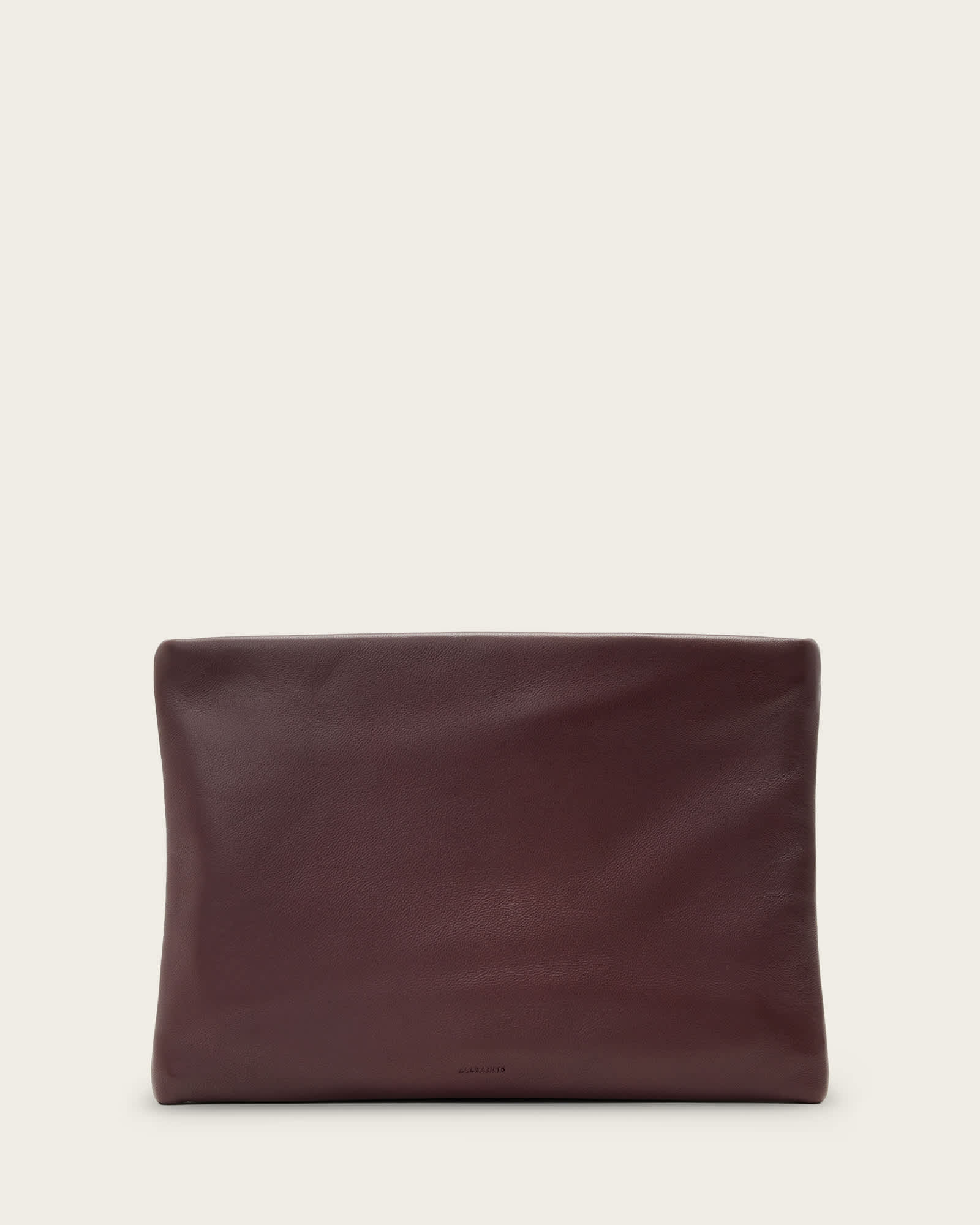 Allsaints Bettina Sheepskin Leather Clutch In Burgundy