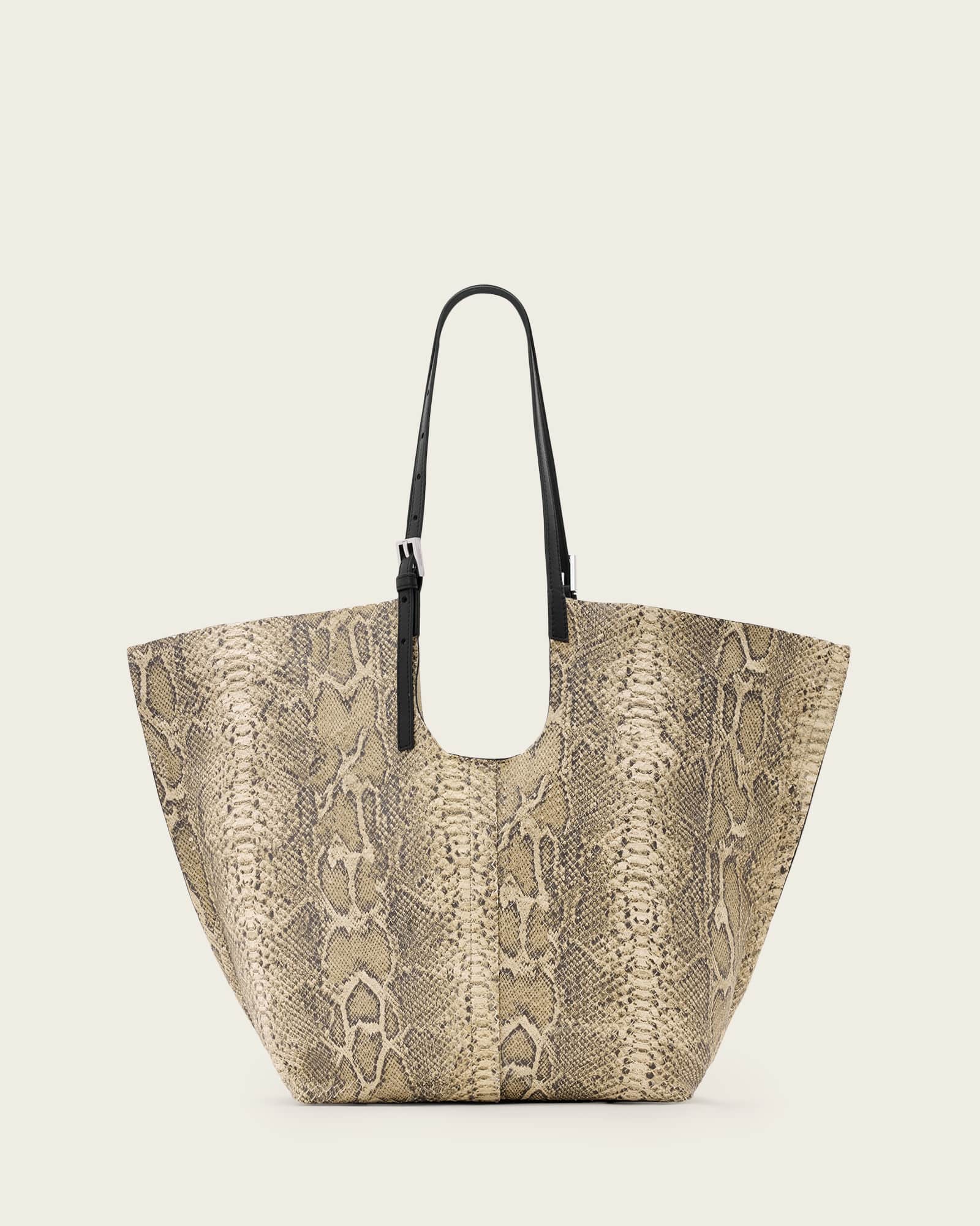 Allsaints Ara Leather Snake Tote Bag In Neutral