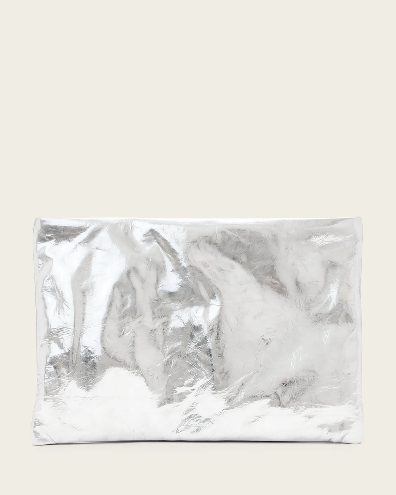 AllSaints Leather Bettina Oversized Metallic Leather Clutch Bag, Size: One Size