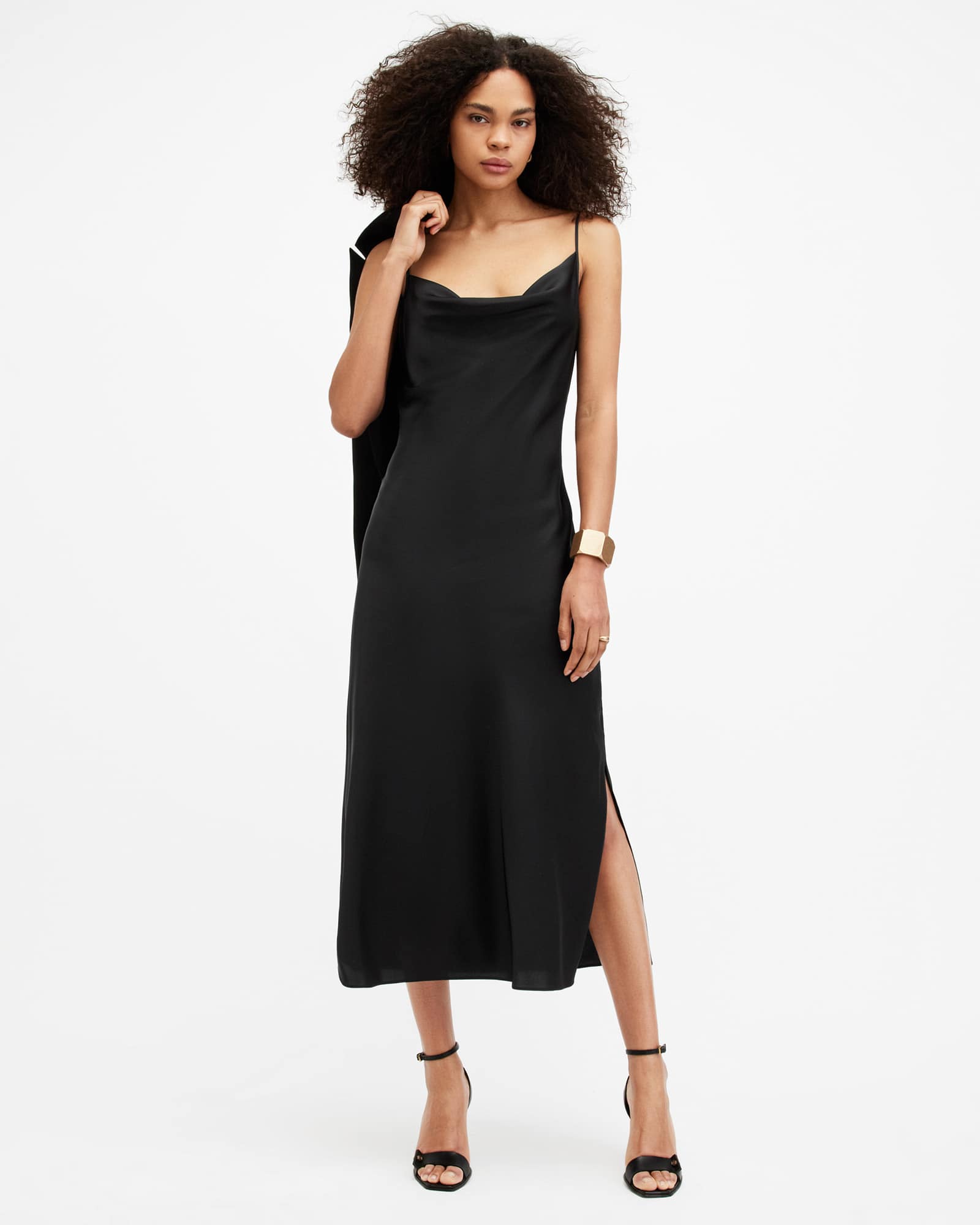 AllSaints Hadley Cowl Neck Midi Slip Dress