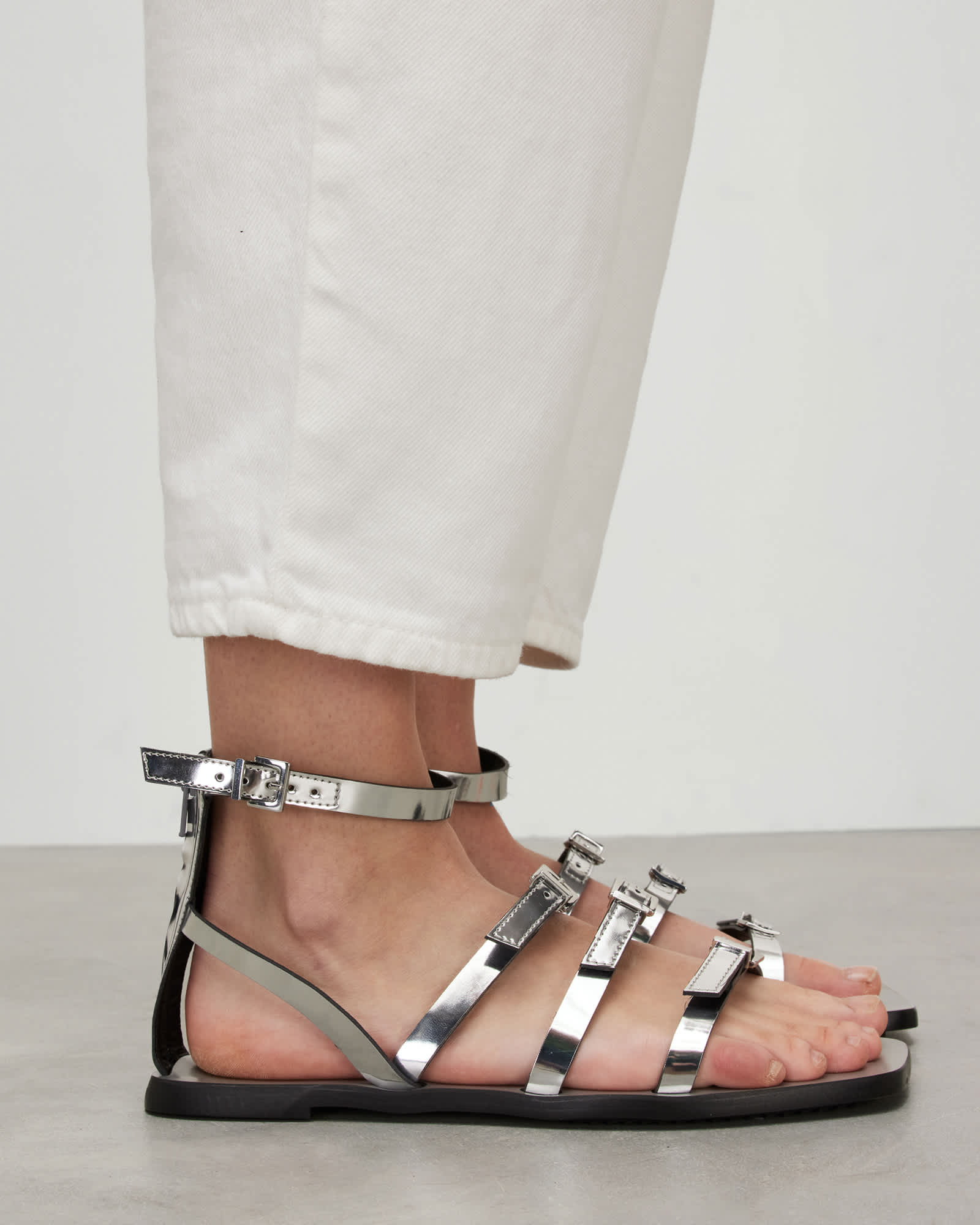 AllSaints Thermoplastic Polyurethane Lore Metallic Leather Gladiator Sandals
