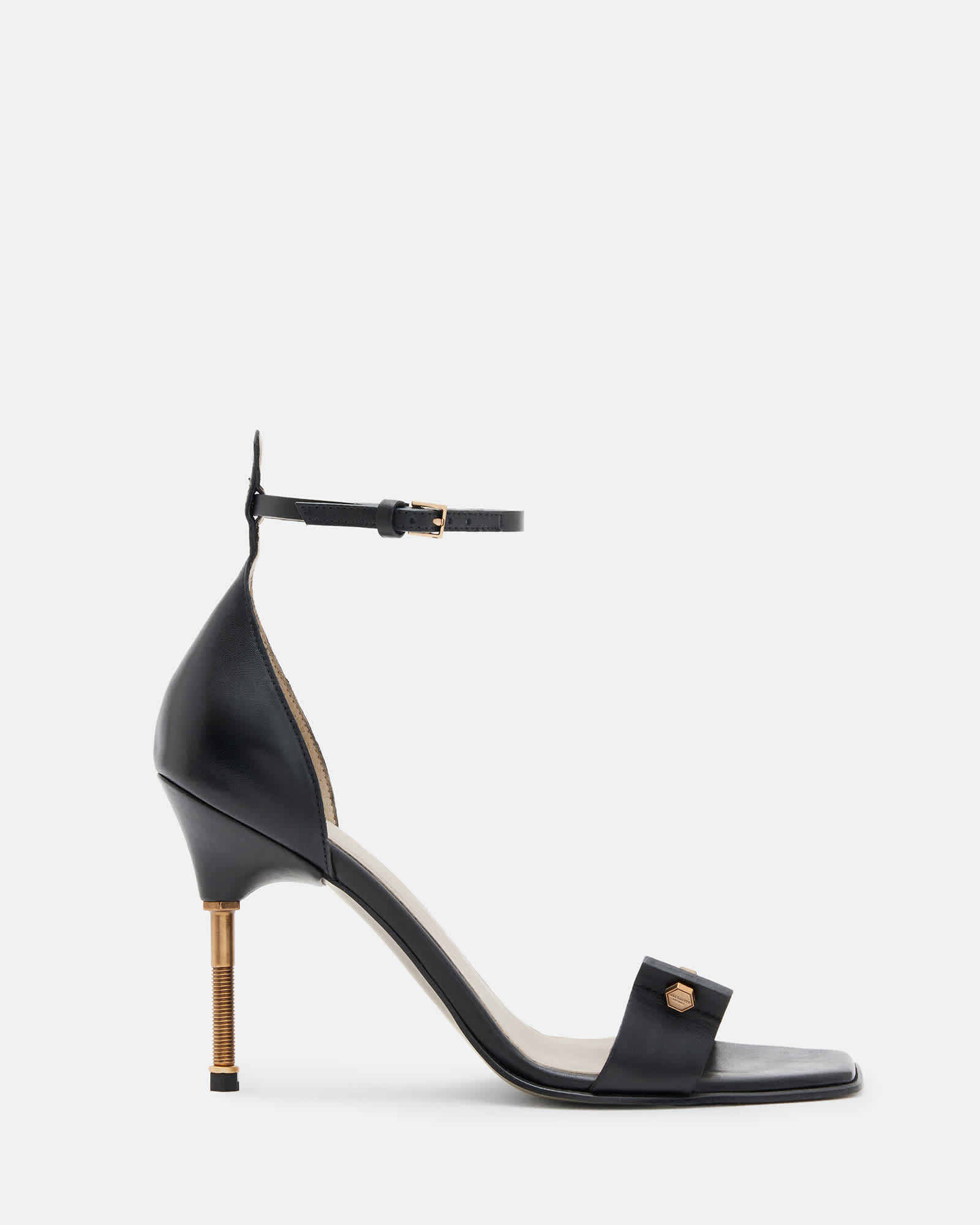 Allsaints Women's Betty Square Toe Leather Heeled Sandals - Size  7