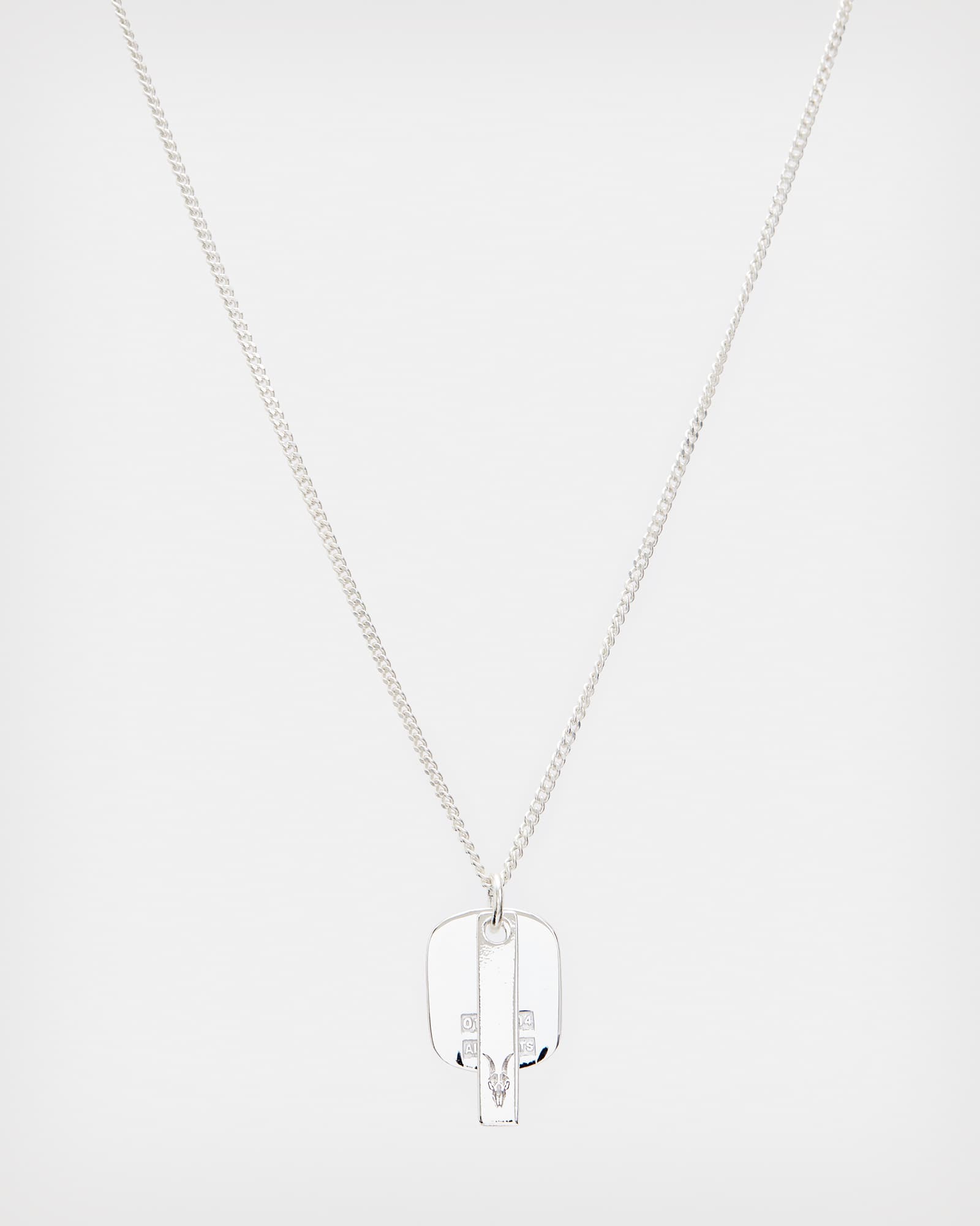 AllSaints Lace Logo Tag Sterling Silver Charm Necklace