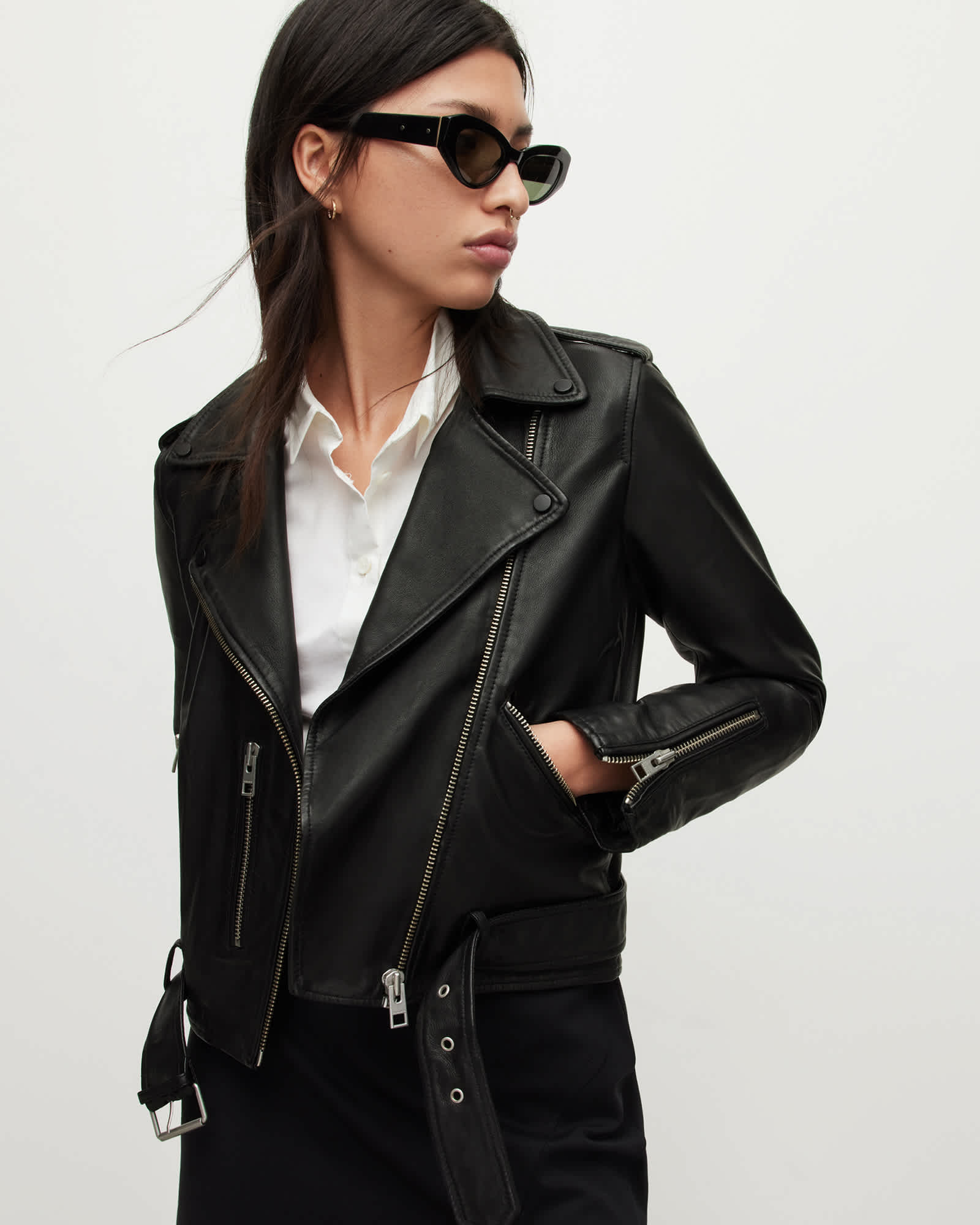 Allsaints Women's Black Balfern Leather Biker Jacket - Size  14