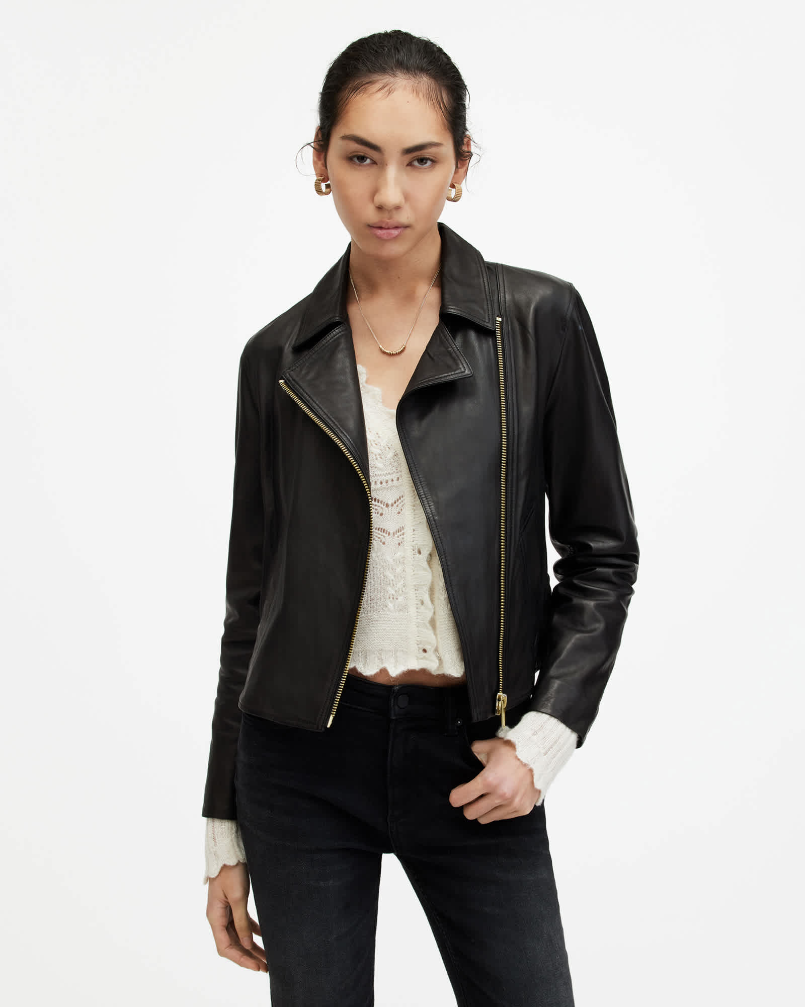 Allsaints Women's Vela Slim Fit Leather Biker Jacket - Size  6