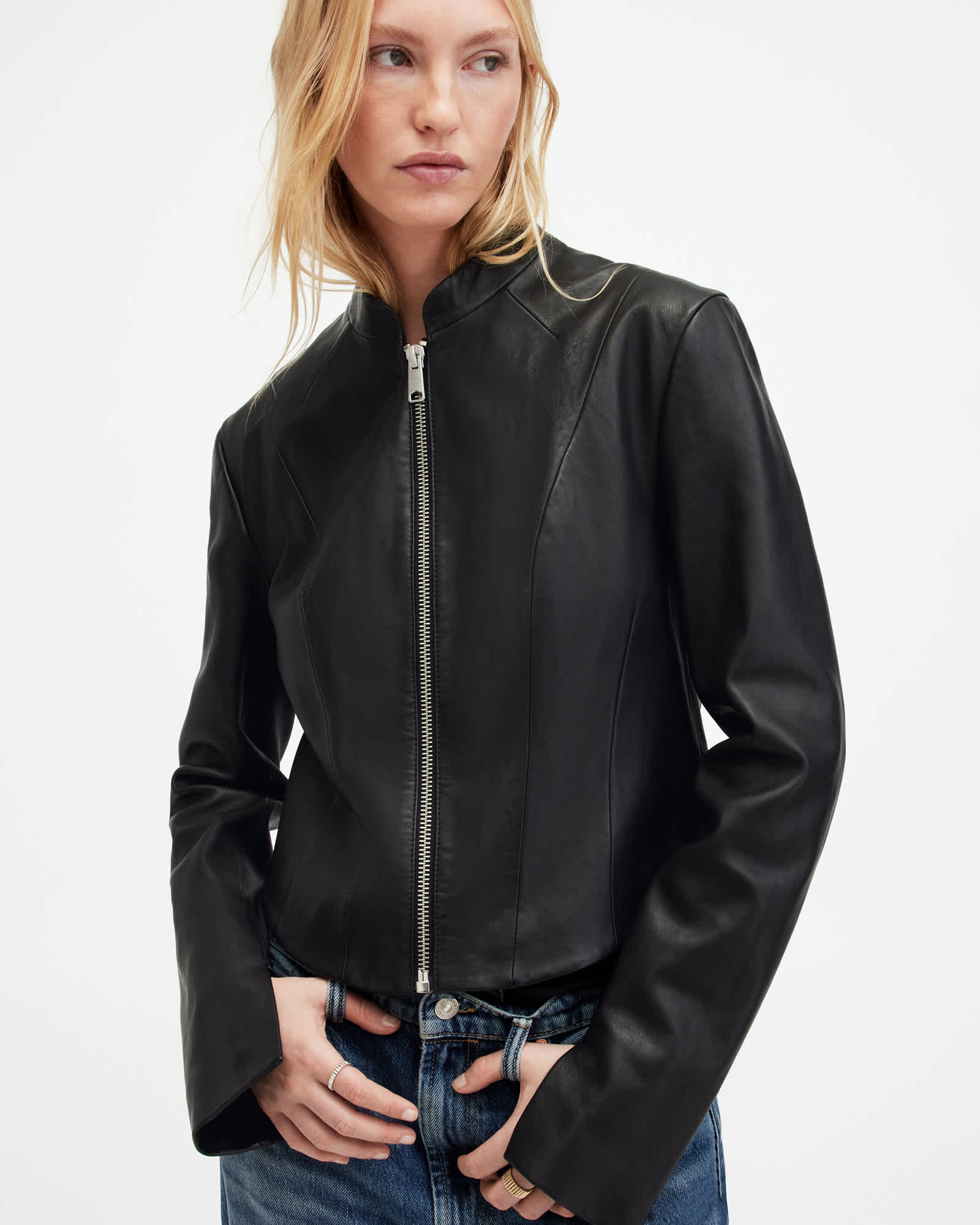 Allsaints Women's Black Sadler Slim Fit Leather Jacket - Size  16