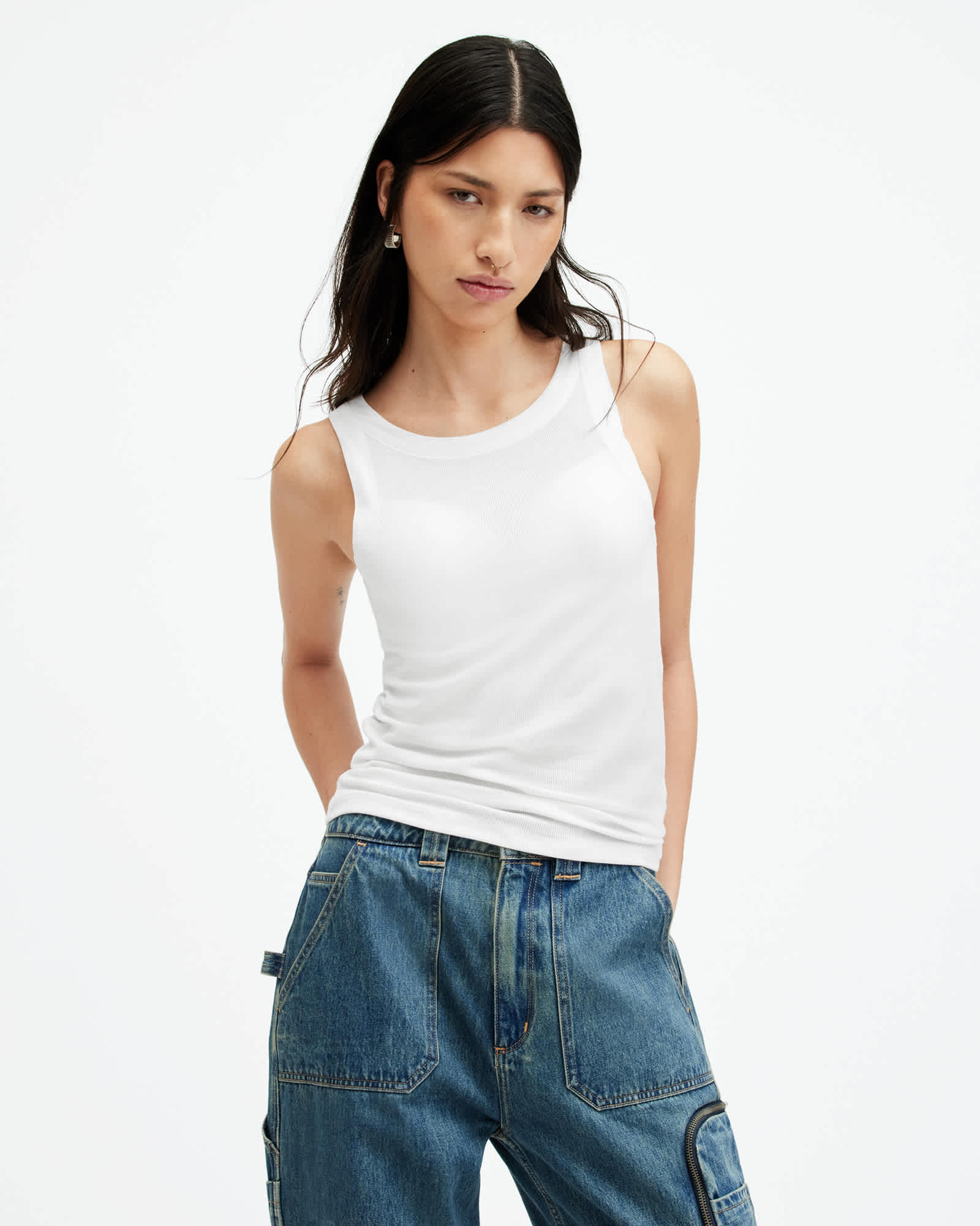 Allsaints Women's White Rina Crew Neck Sleeveless Tank Top - Size  8