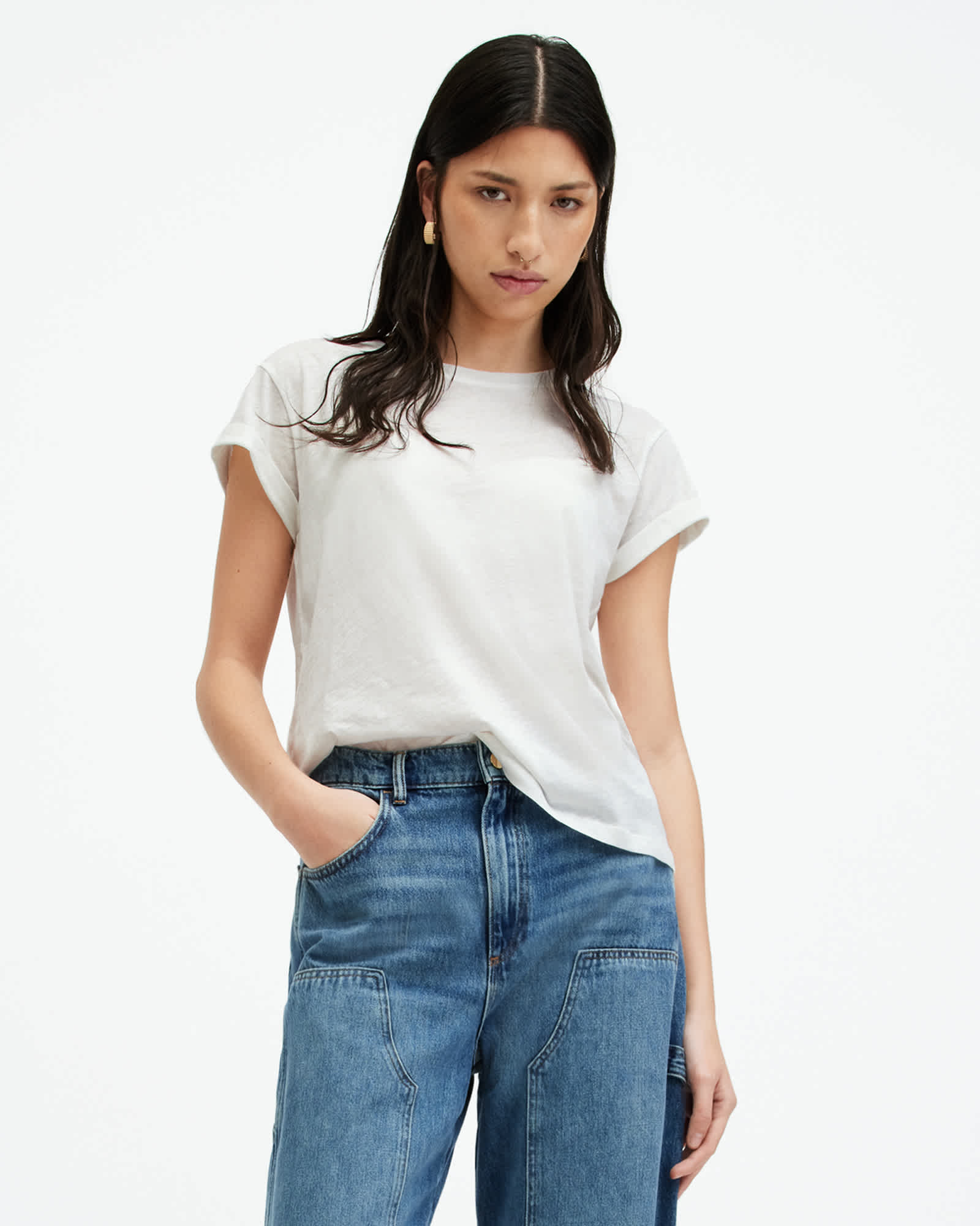 Allsaints Women's White Anna Crew Neck Short Sleeve T-Shirt - Size  14
