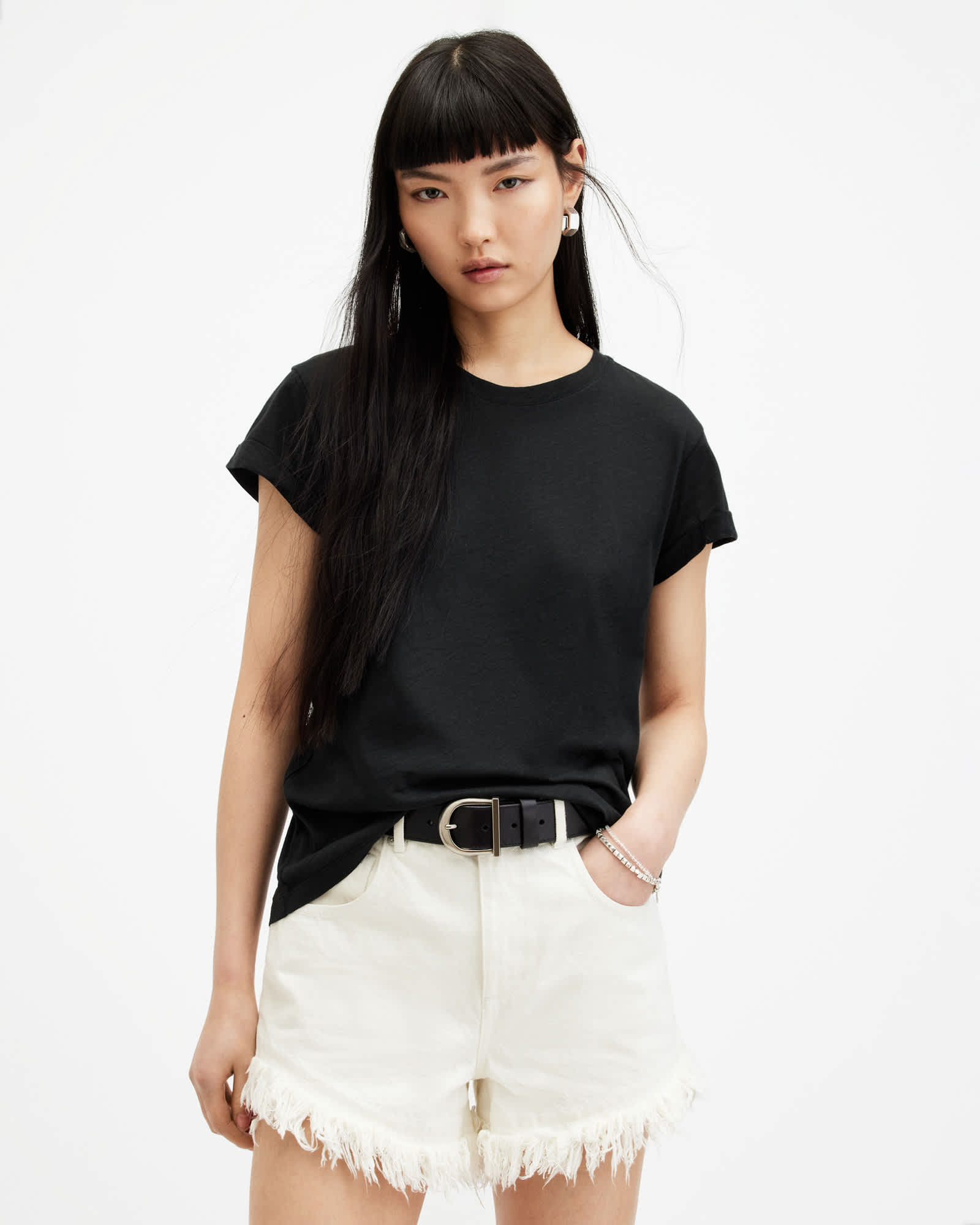 Allsaints Women's Black Anna Crew Neck Short Sleeve T-Shirt - Size  6
