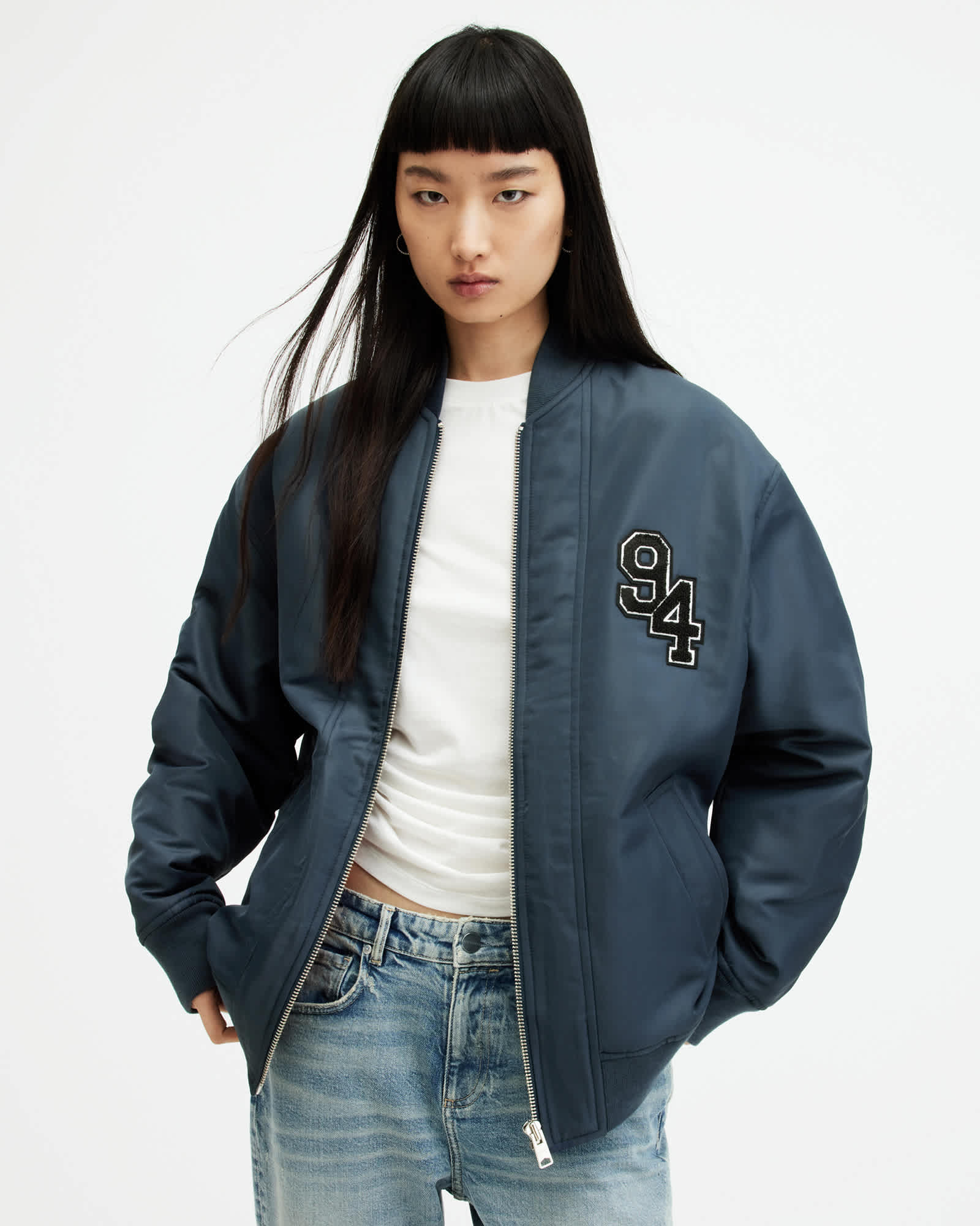 AllSaints Scout Oversized Tiger Bomber Jacket,, Blue