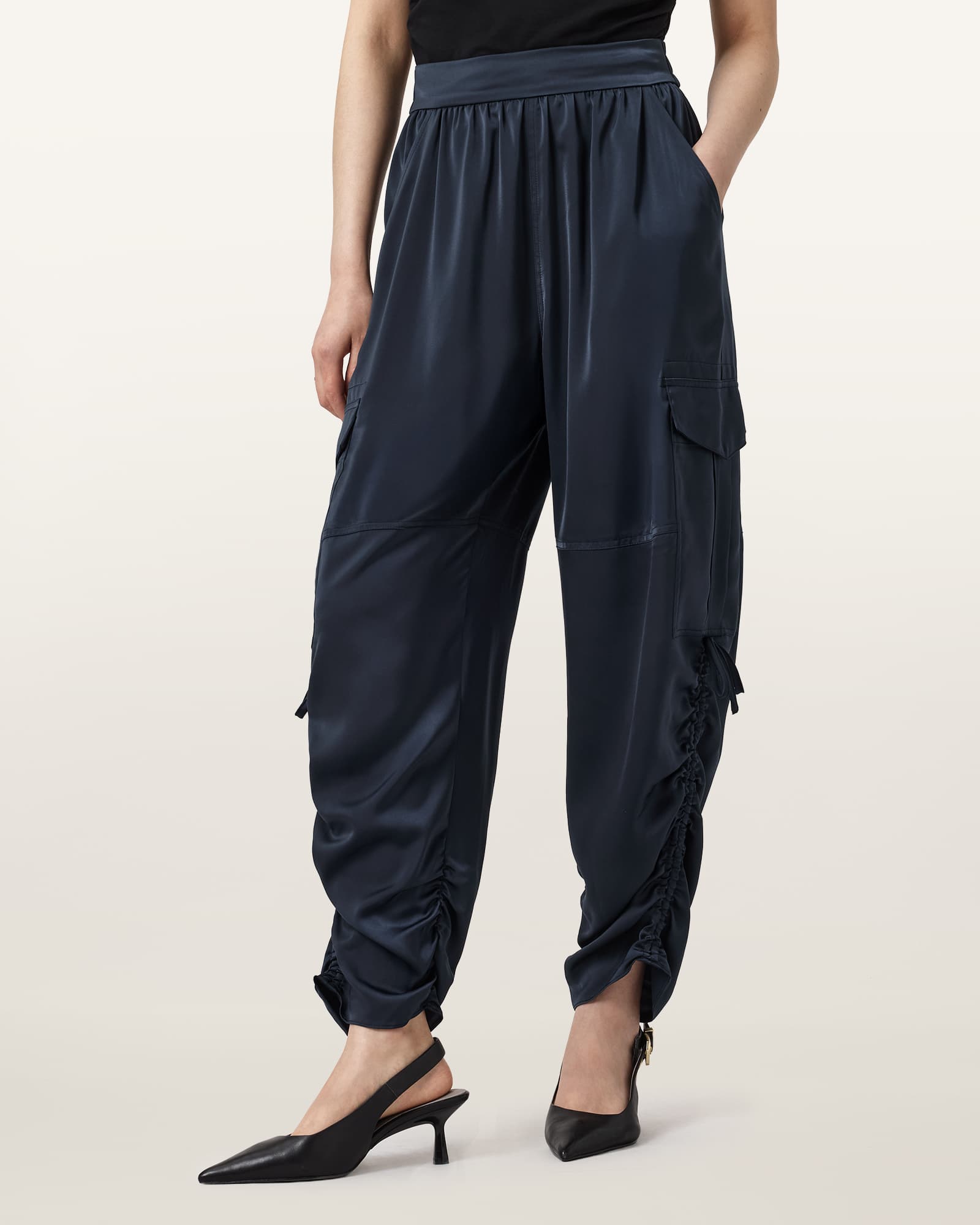 Allsaints Kaye Straight Fit Drawcord Pants In Blue