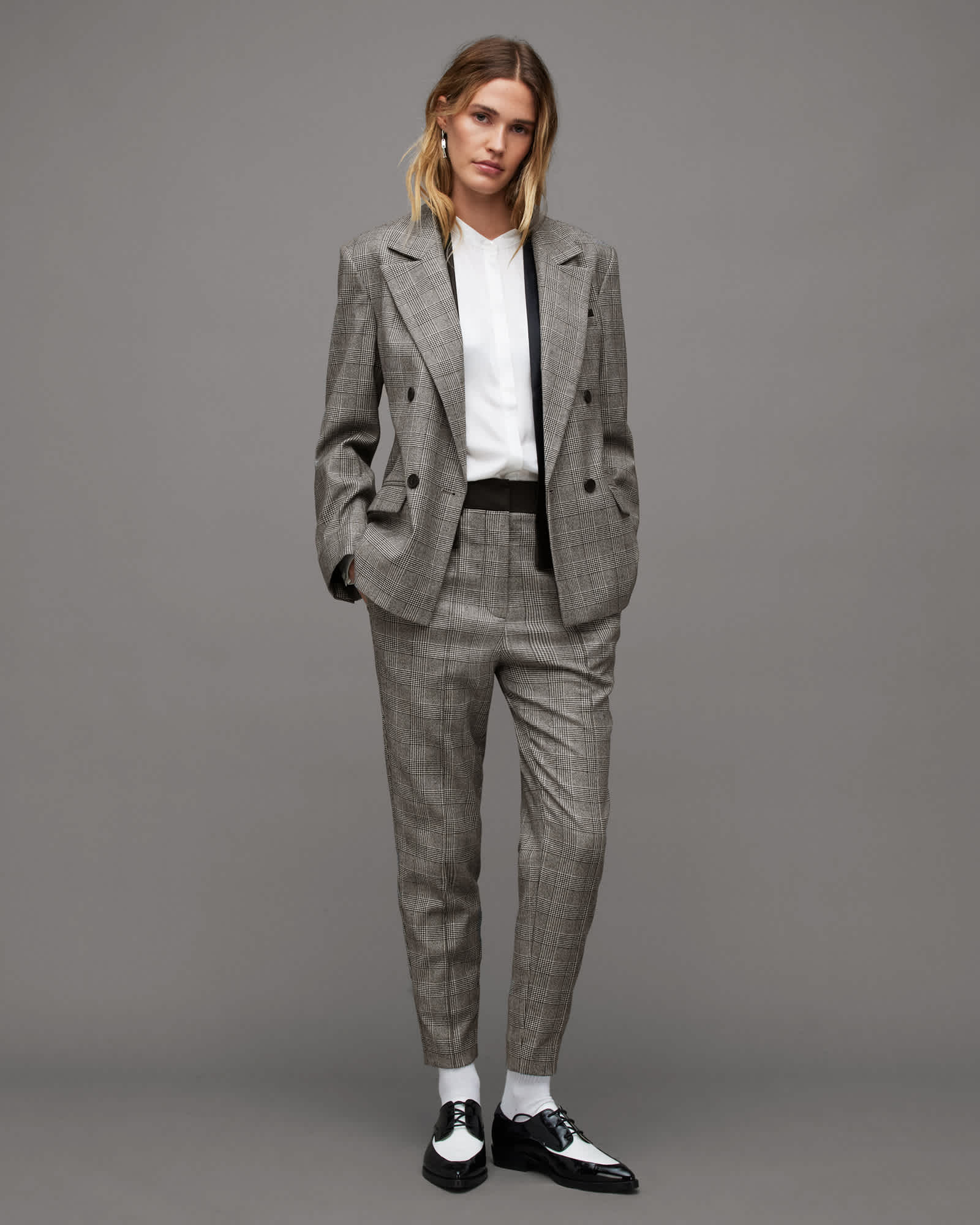 Allsaints Women's Black Bea Woven Checked Skinny Fit Trousers - Size  6