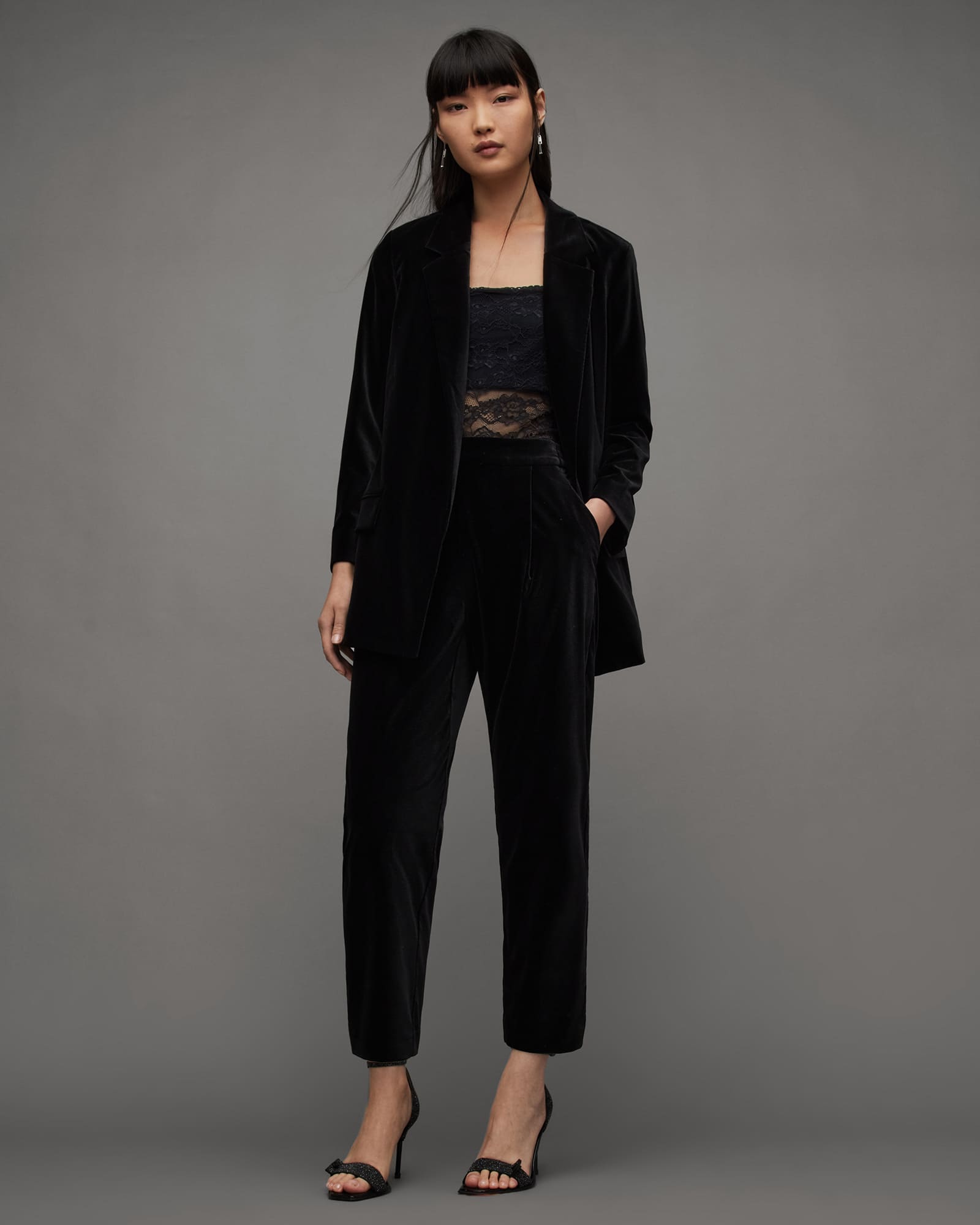 Allsaints Women's Aleida Mid-Rise Tapered Velvet Trousers - Size  16