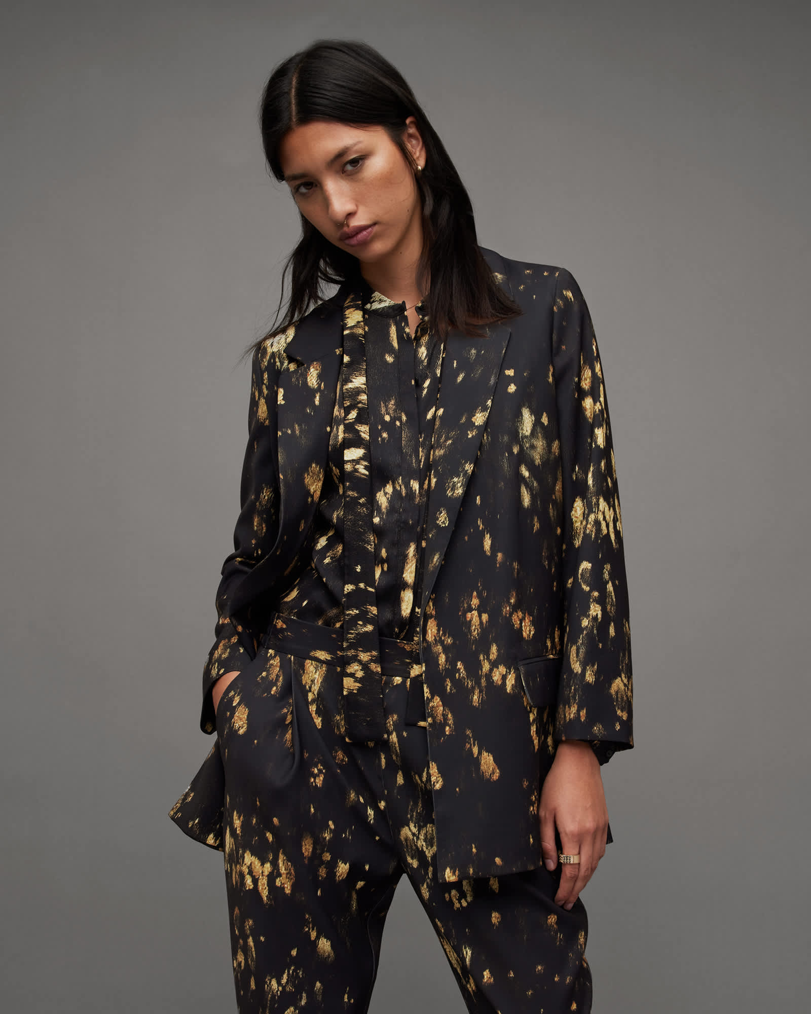 AllSaints Women's Aleida Ronnie Print Open Front Blazer