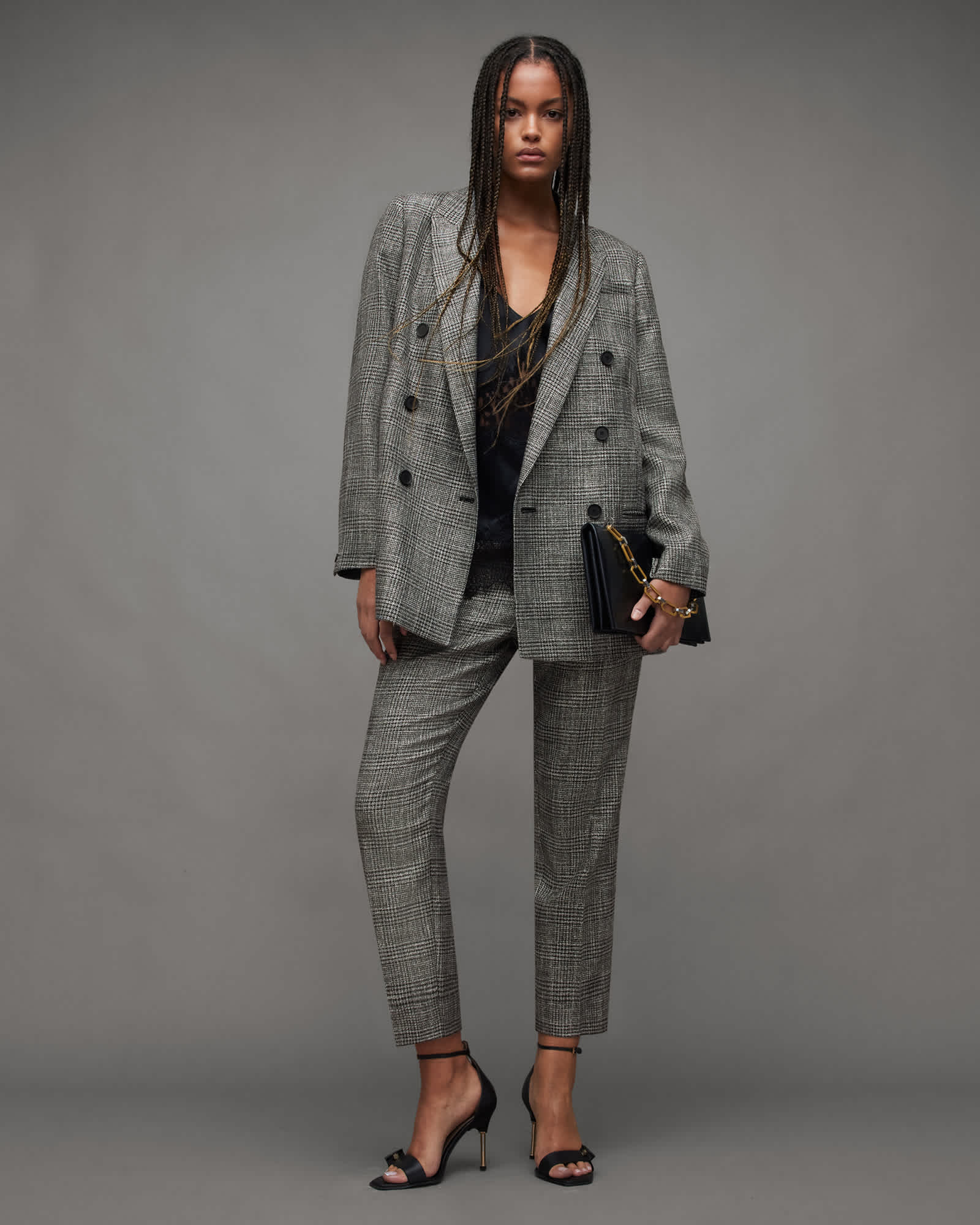 Allsaints Women's Silver Astrid Checked Sparkle Trousers - Size  10