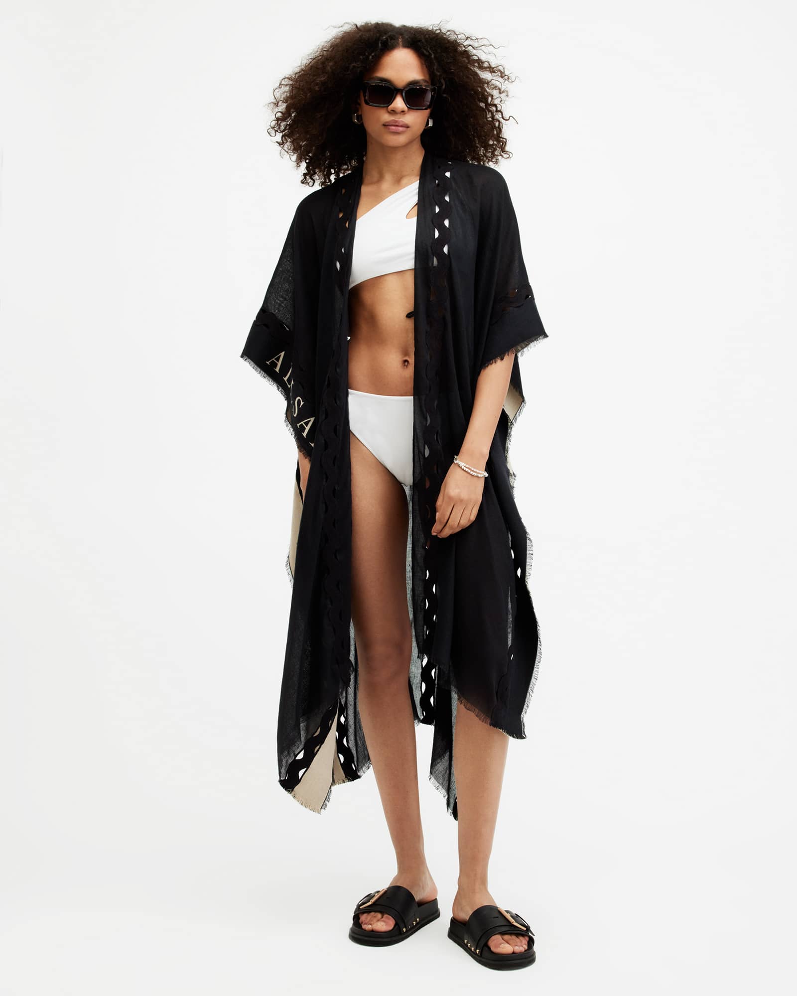 AllSaints Clarissa Logo Print Ruana Scarf