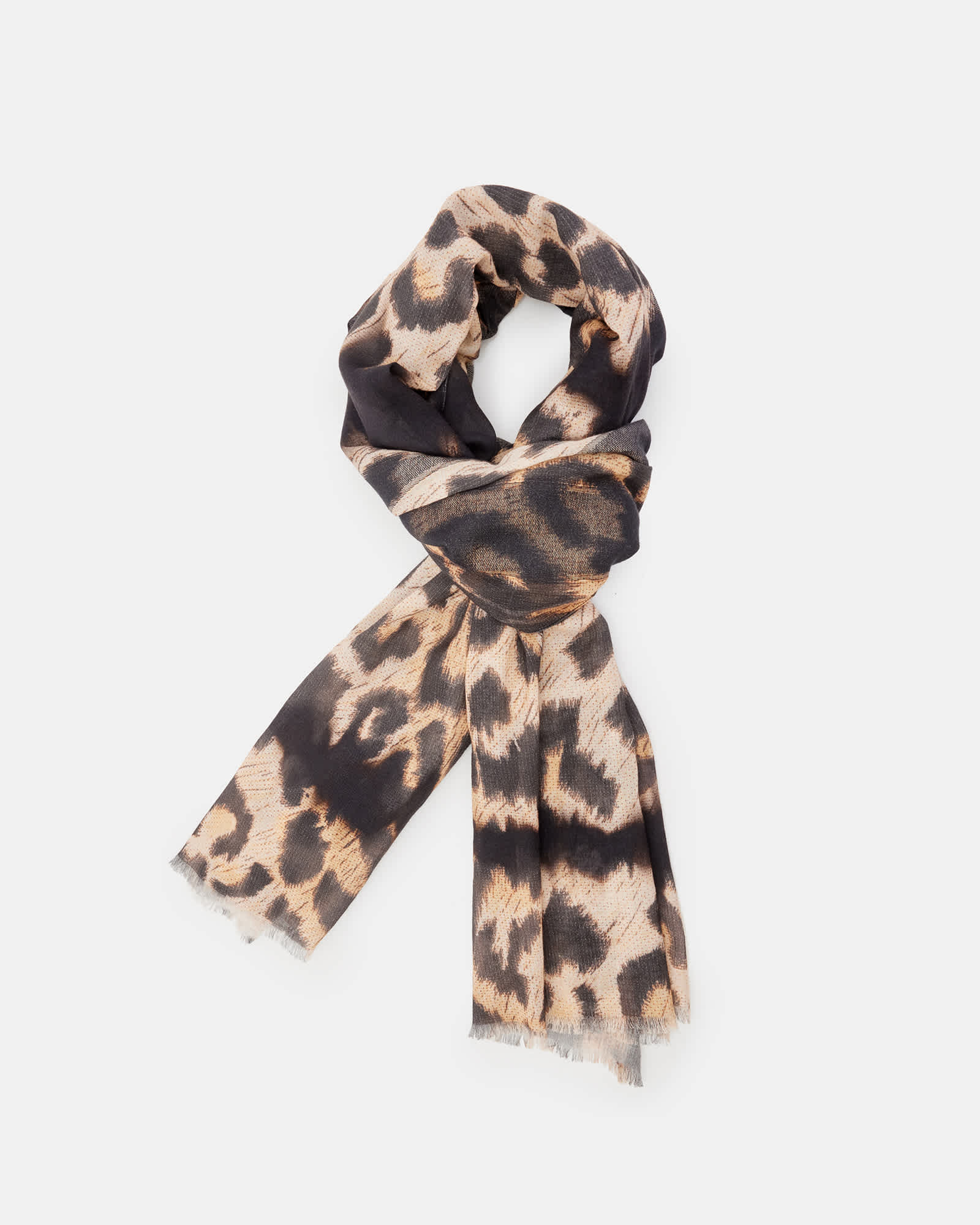 AllSaints Oppose Leopard Print Oblong Logo Scarf