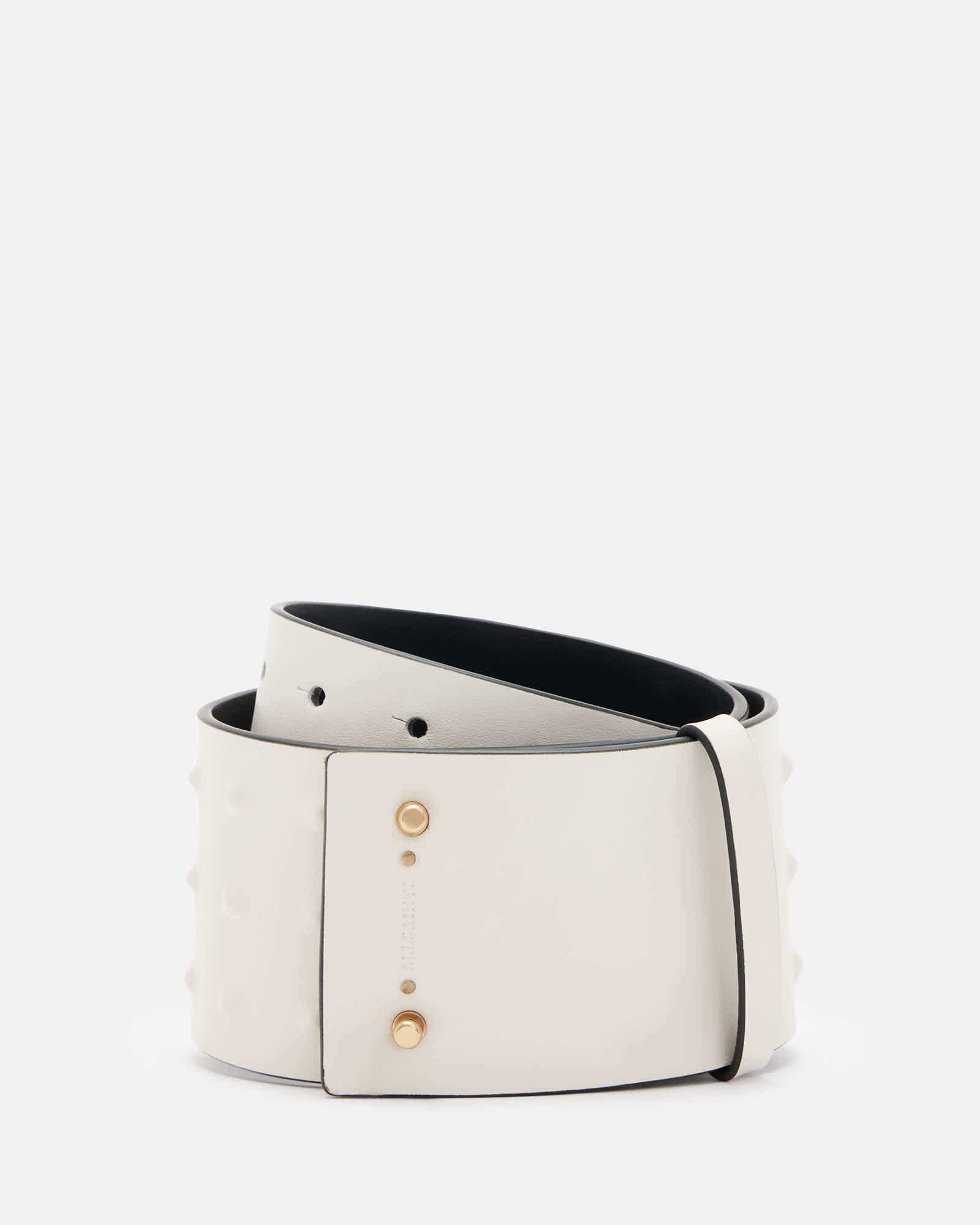 AllSaints Cow Leather Lara Studded Leather Waist Belt, Size: XS
