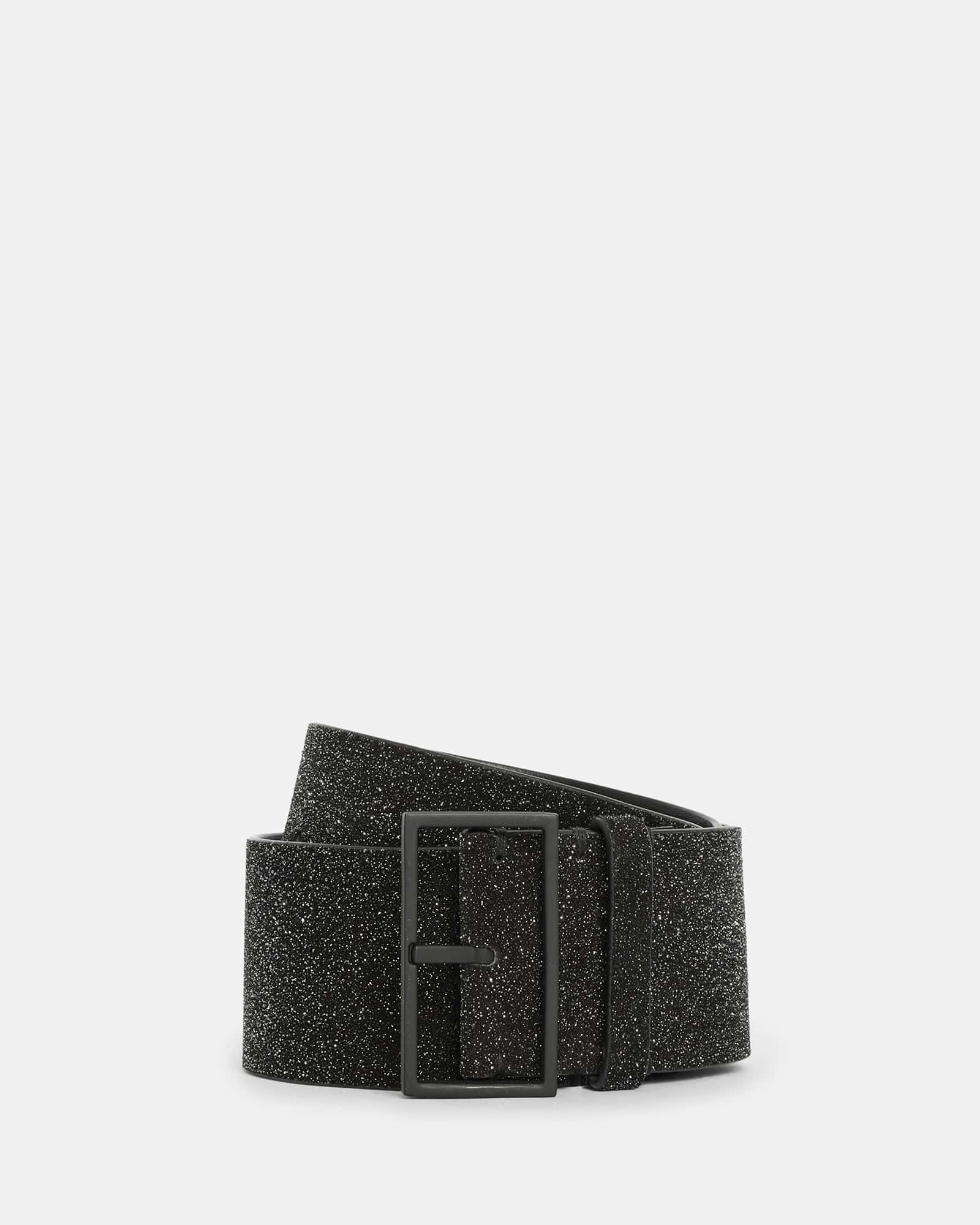 Allsaints Women's Black Mary Sparkle Leather Wide Waist Belt - Size  Xs