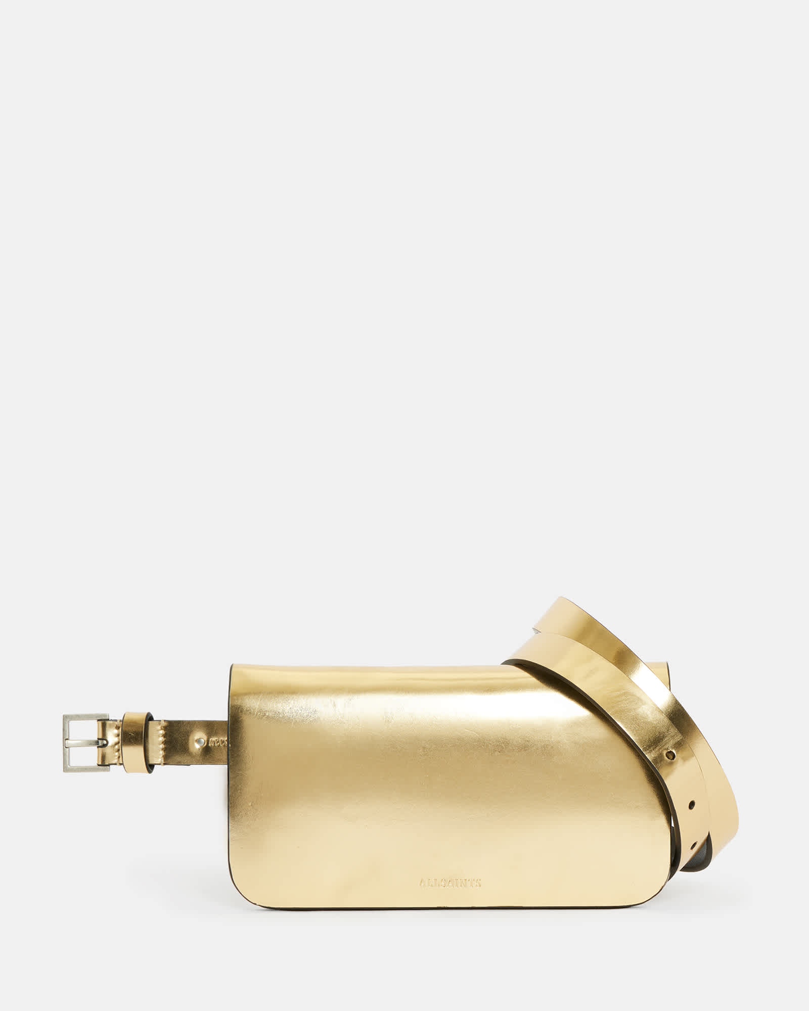 Allsaints Women's Gold Beckie Metallic Leather Bag Belt - Size  L/Xl