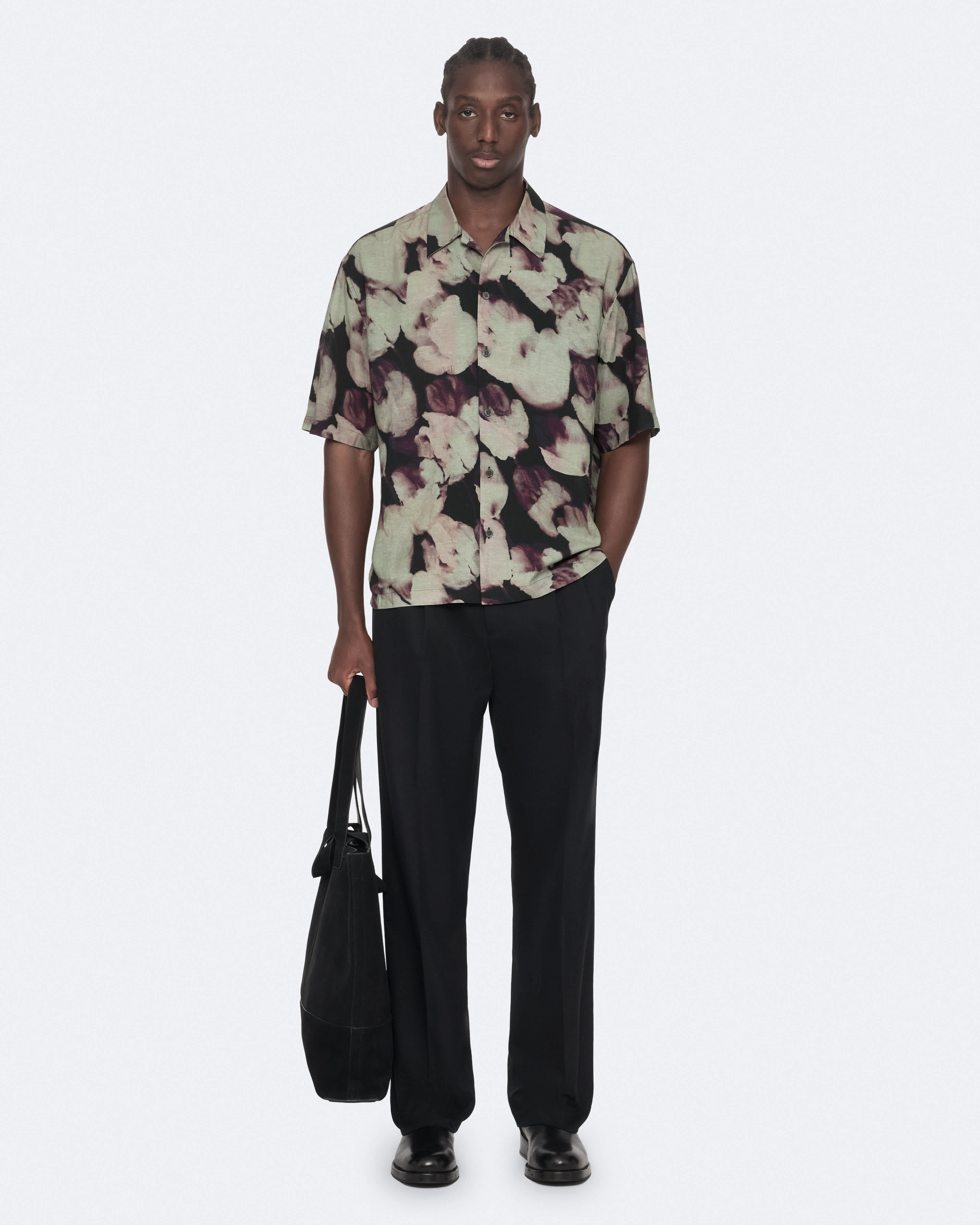 AllSaints Men's Tulip Oversized Floral-Print Shirt, Black/purple, Size: M