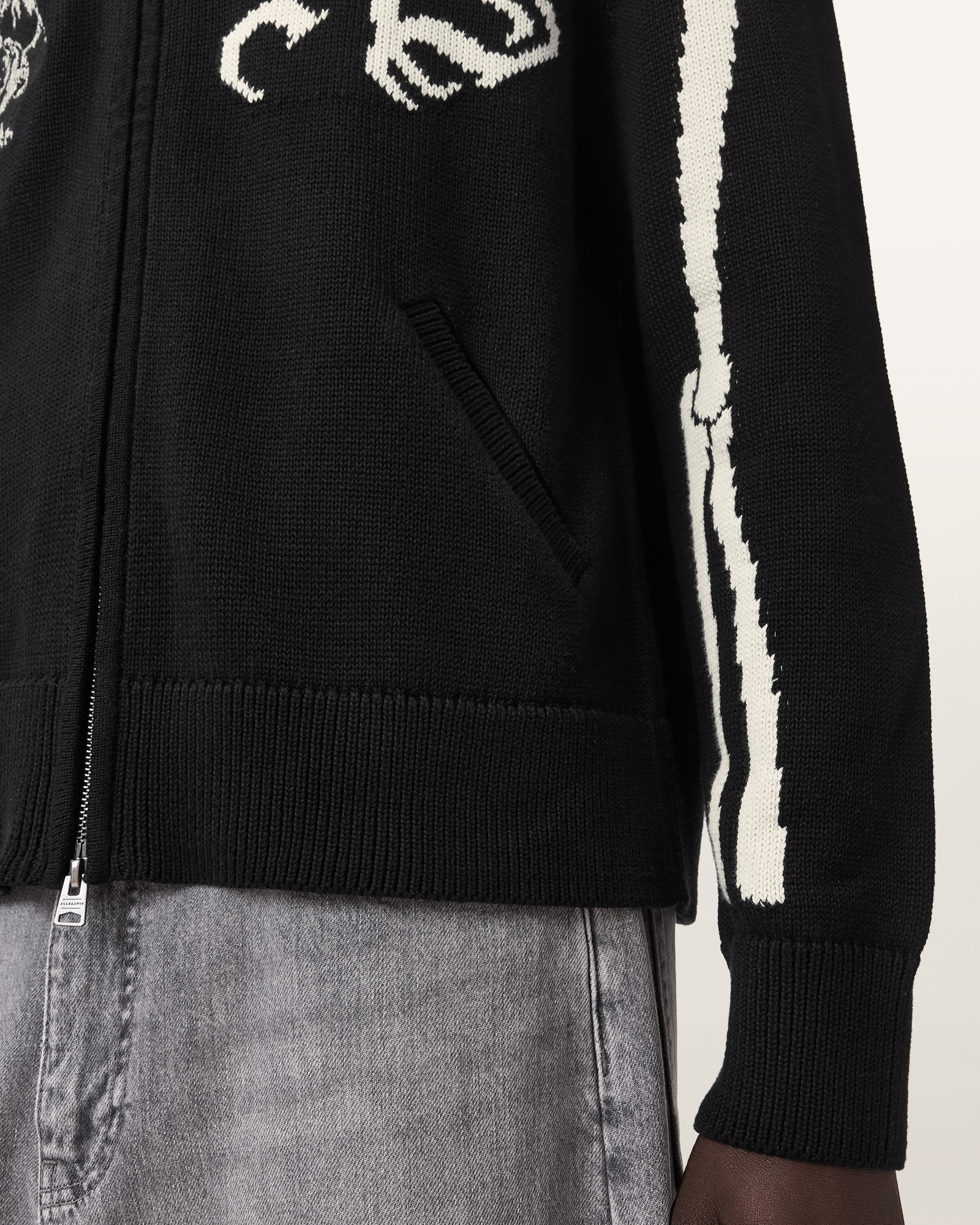 Adrian Zip Up Embroided Knitted Cardigan Black | ALLSAINTS Canada