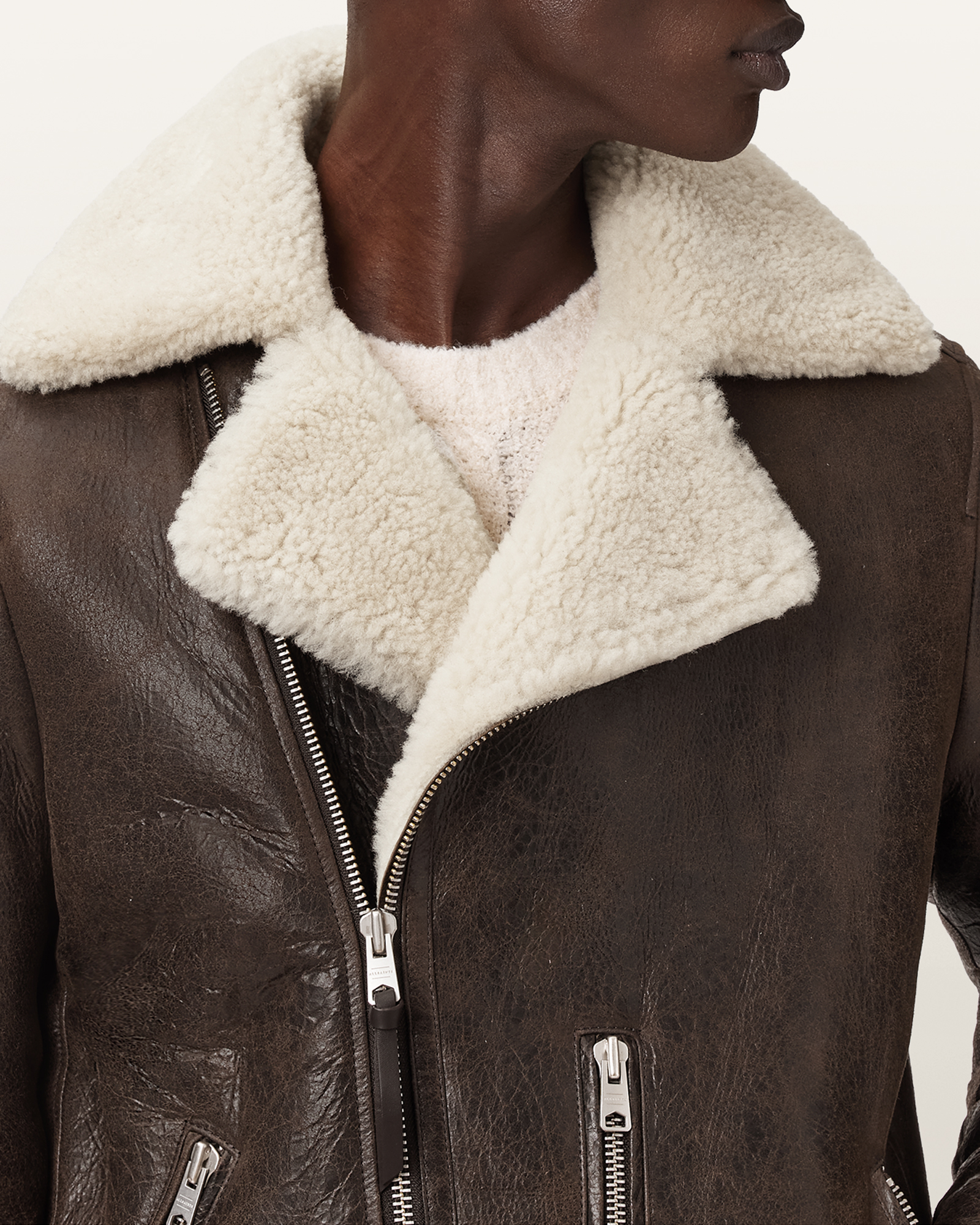 Xylon Shearling Biker Jacket BARKWOOD BROWN | ALLSAINTS