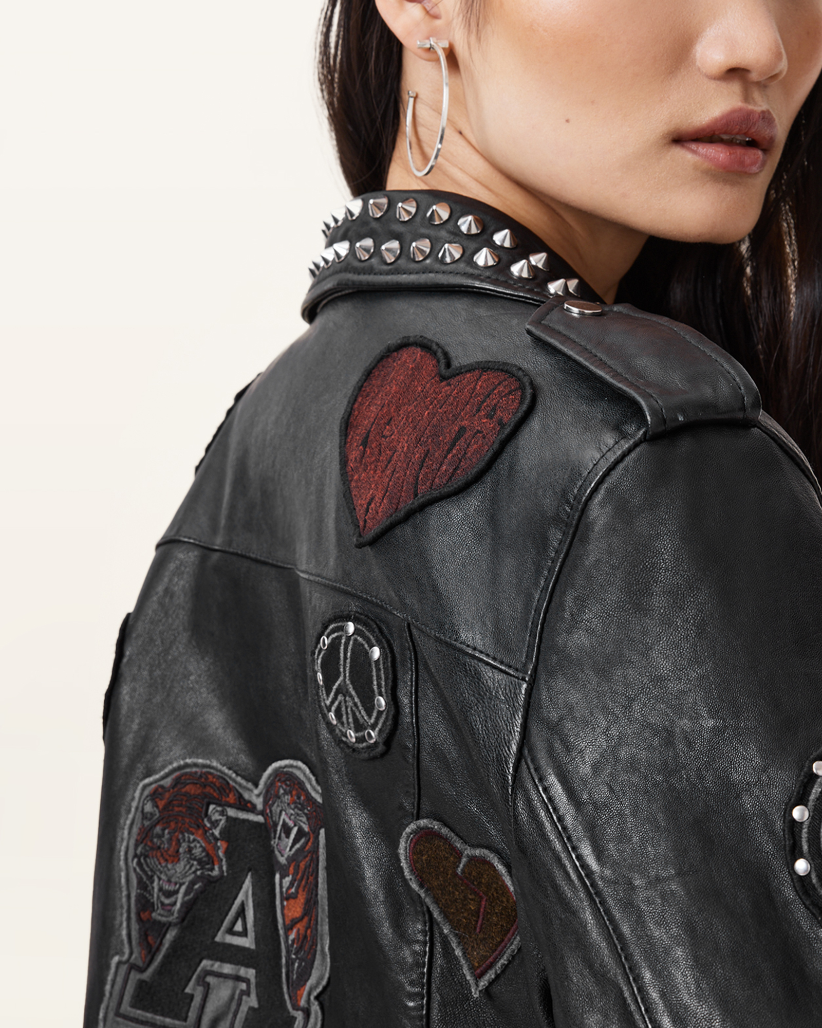 College Leather Biker Jacket Black | ALLSAINTS US