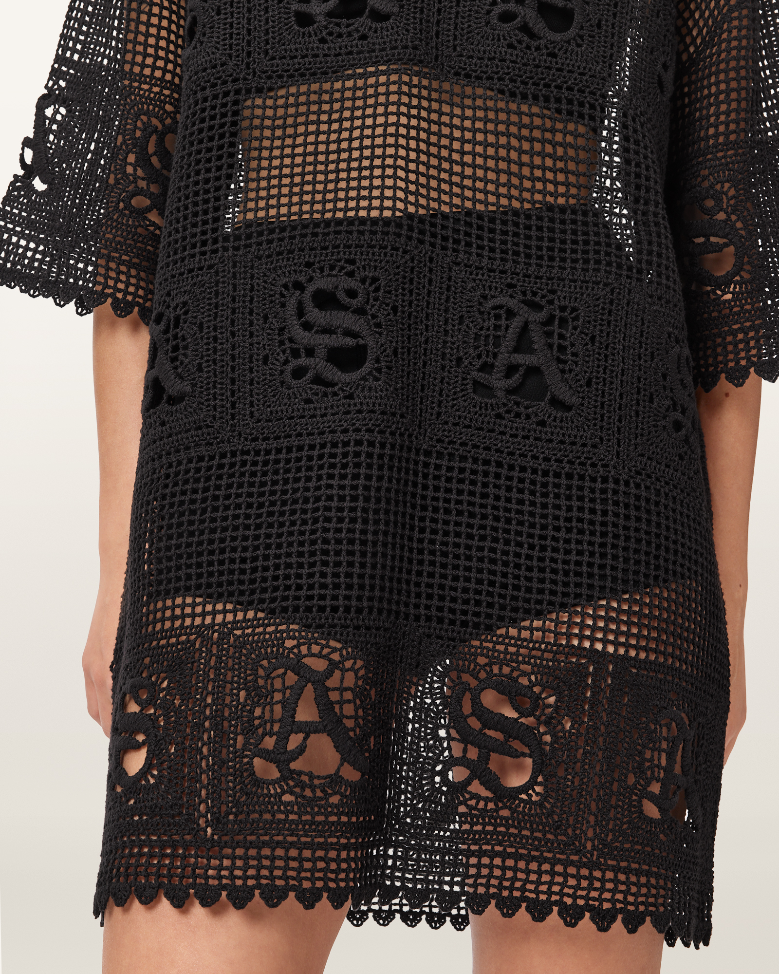 Kyra Open Knit Mini Dress Black | ALLSAINTS