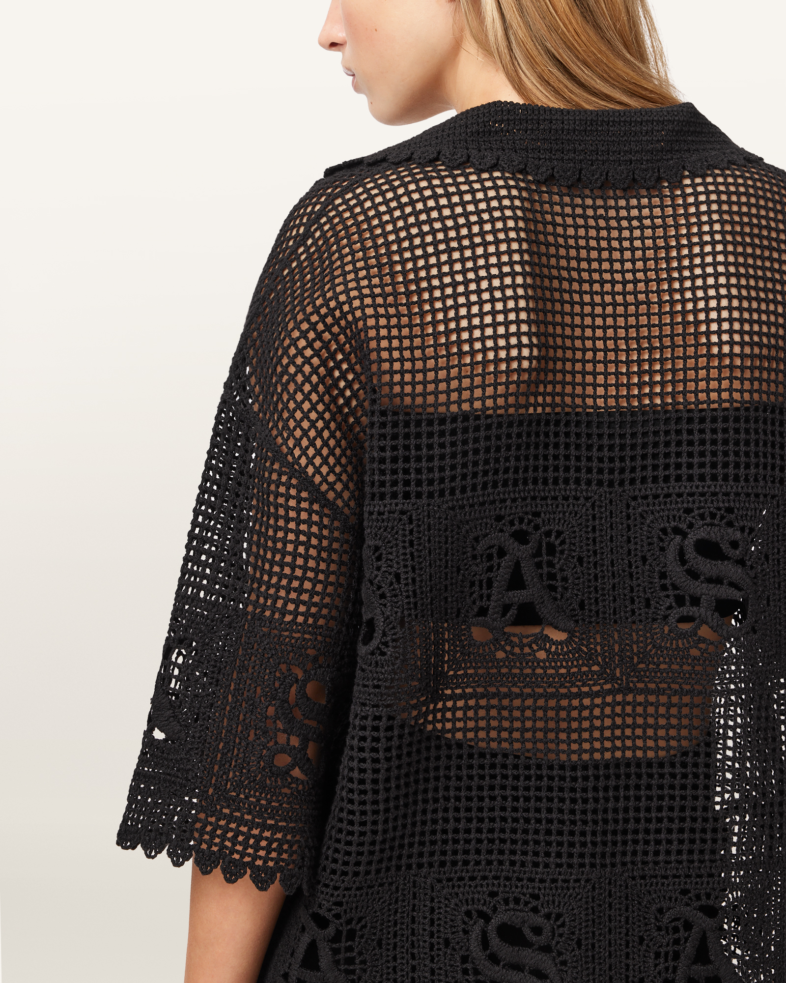 Kyra Open Knit Mini Dress Black | ALLSAINTS