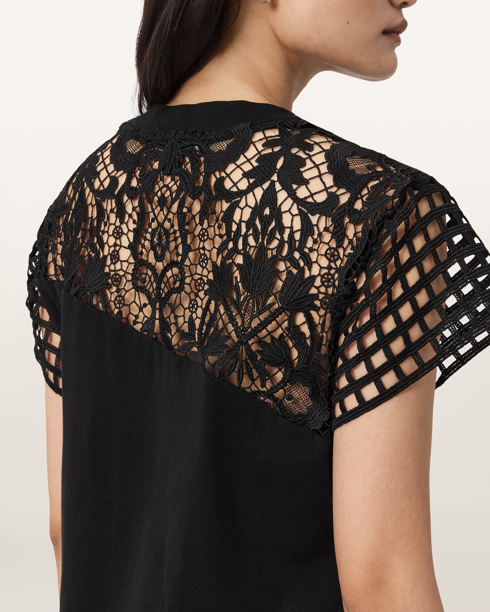 Zala Crochet T-Shirt Dress Black | ALLSAINTS