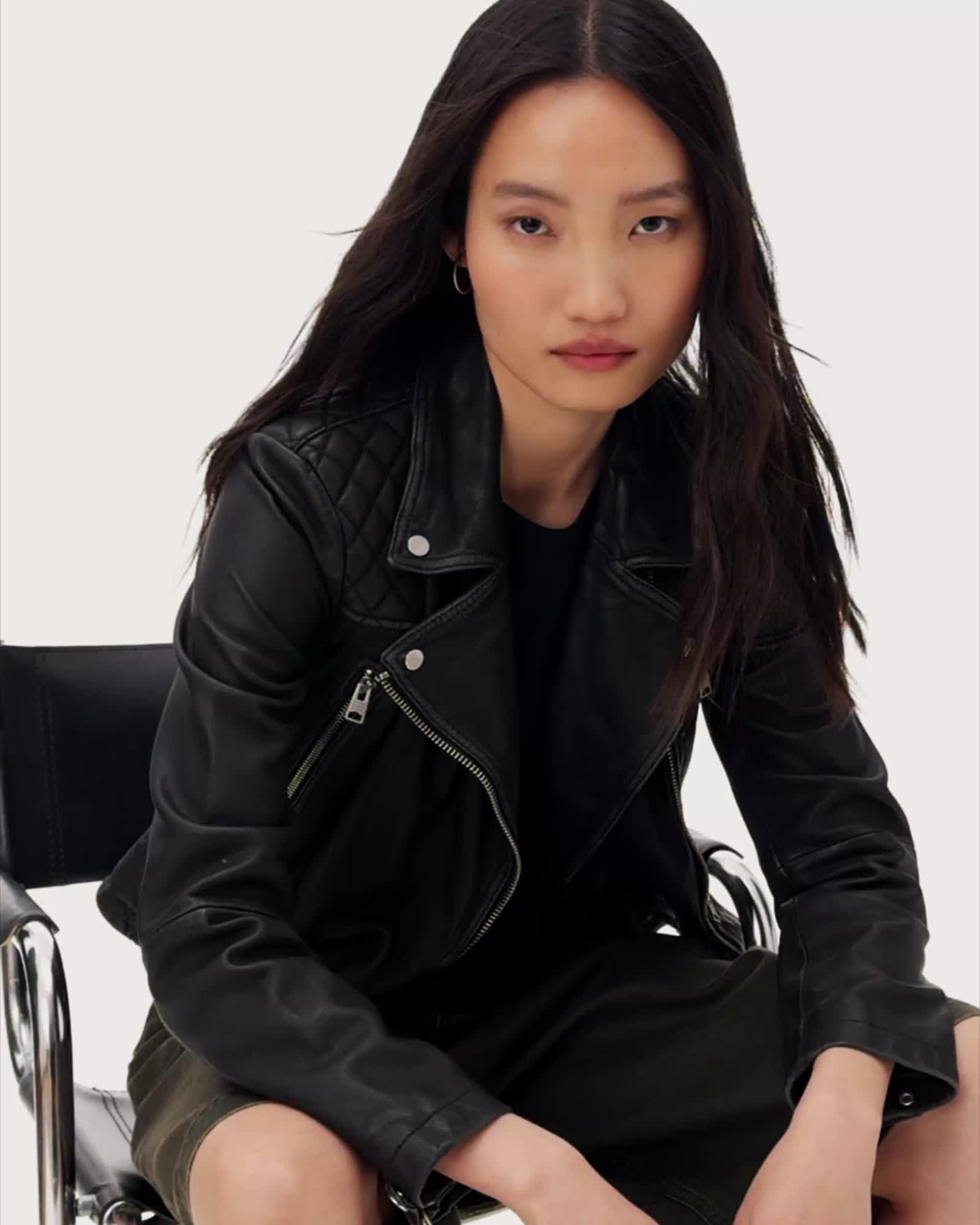 Cargo Distressed Leather Biker Jacket Black/Grey ALLSAINTS US